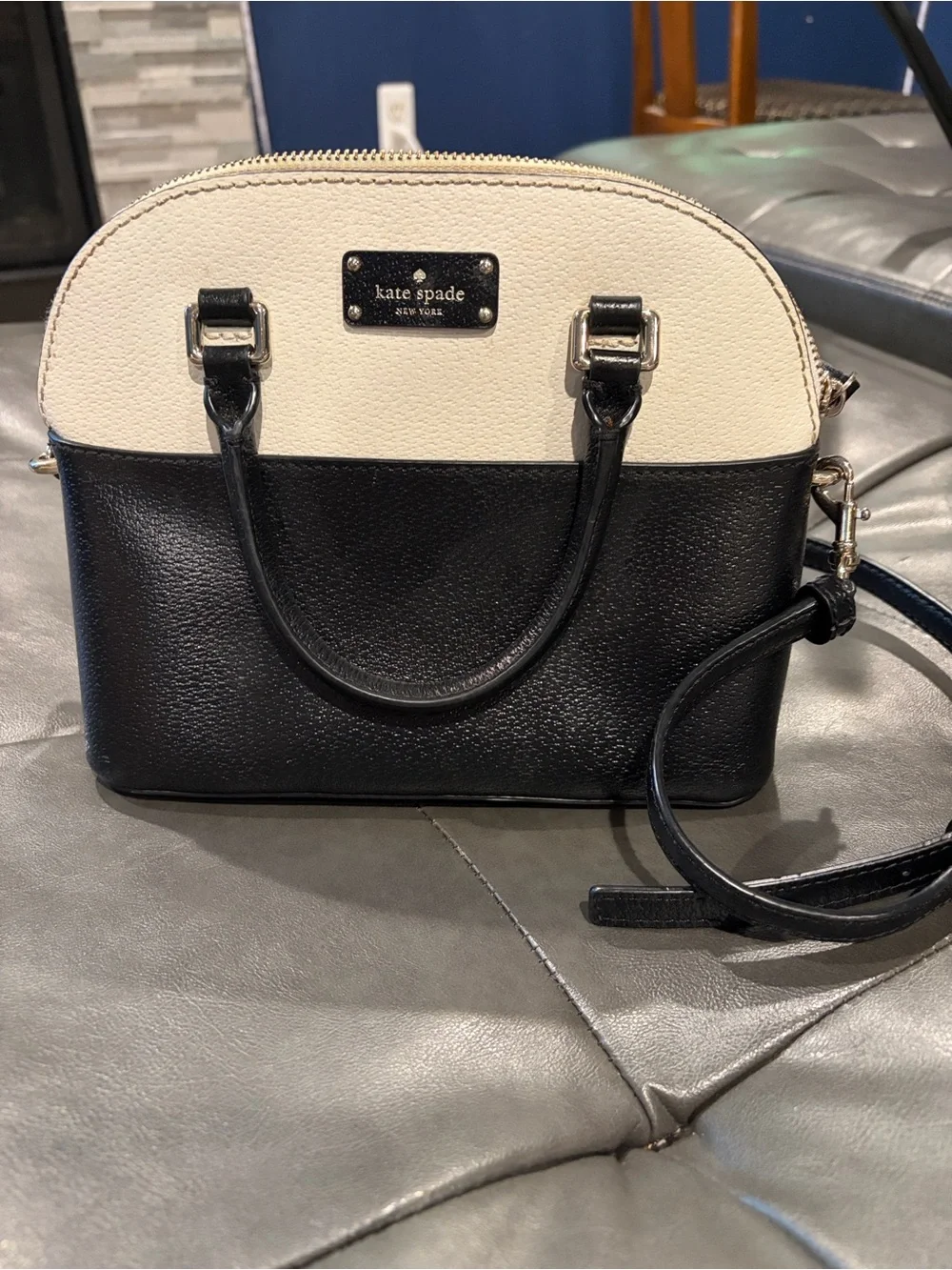 kate spade Black and Cream Dome Satchel with Removable Strap